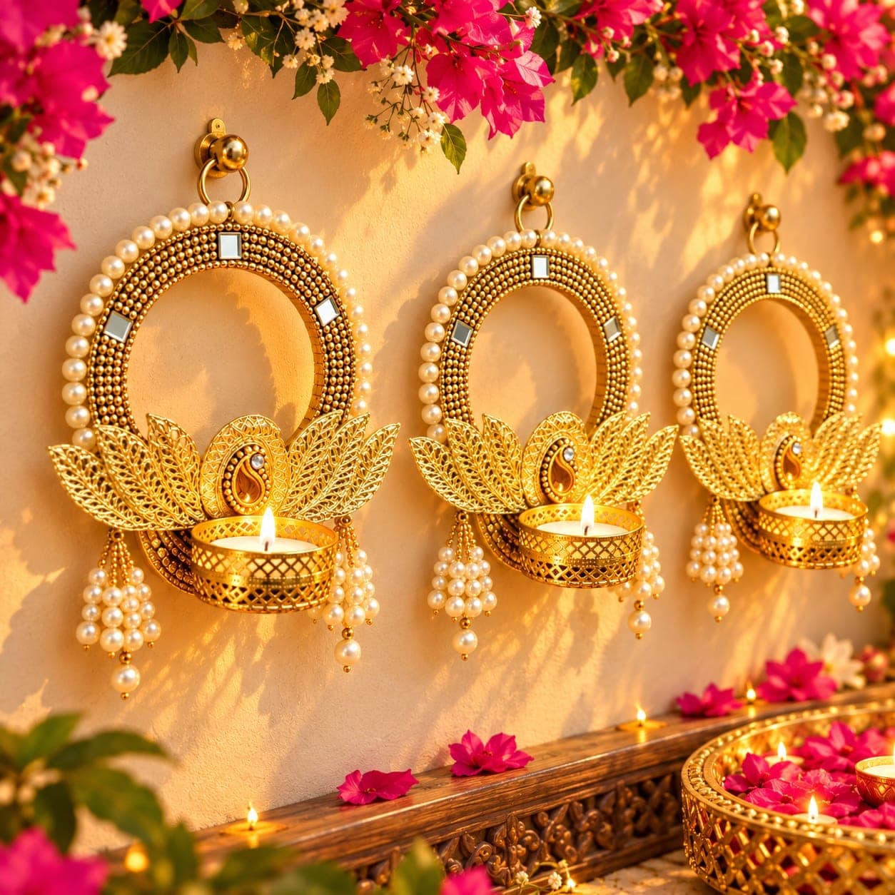 hanging Lotus Diya T light holder