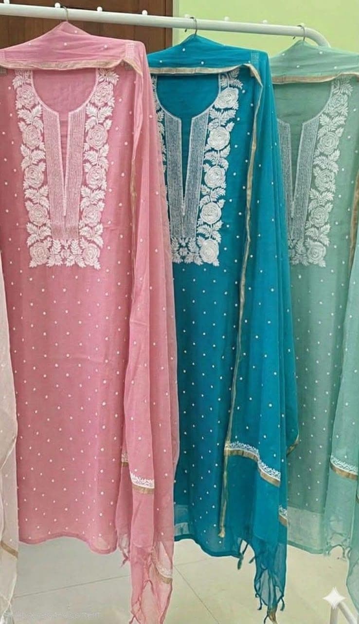 Chikankari Mul Chanderi Embroidered unstitched 2 Piece set