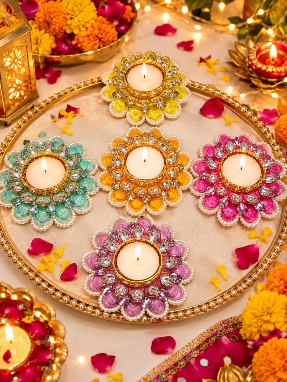 2- Pretty stone work T light holder.