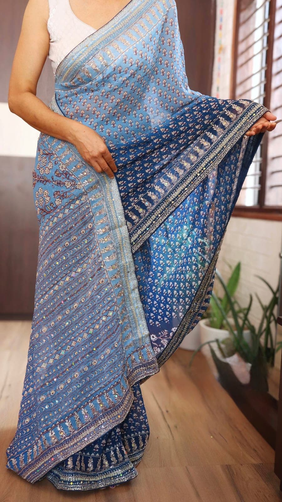 Pure Georgette silk Ajrakh saree- 3 colours are available
