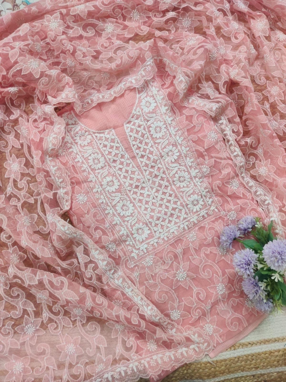 Chikankari Embroidered Suit Piece — Blush Pink