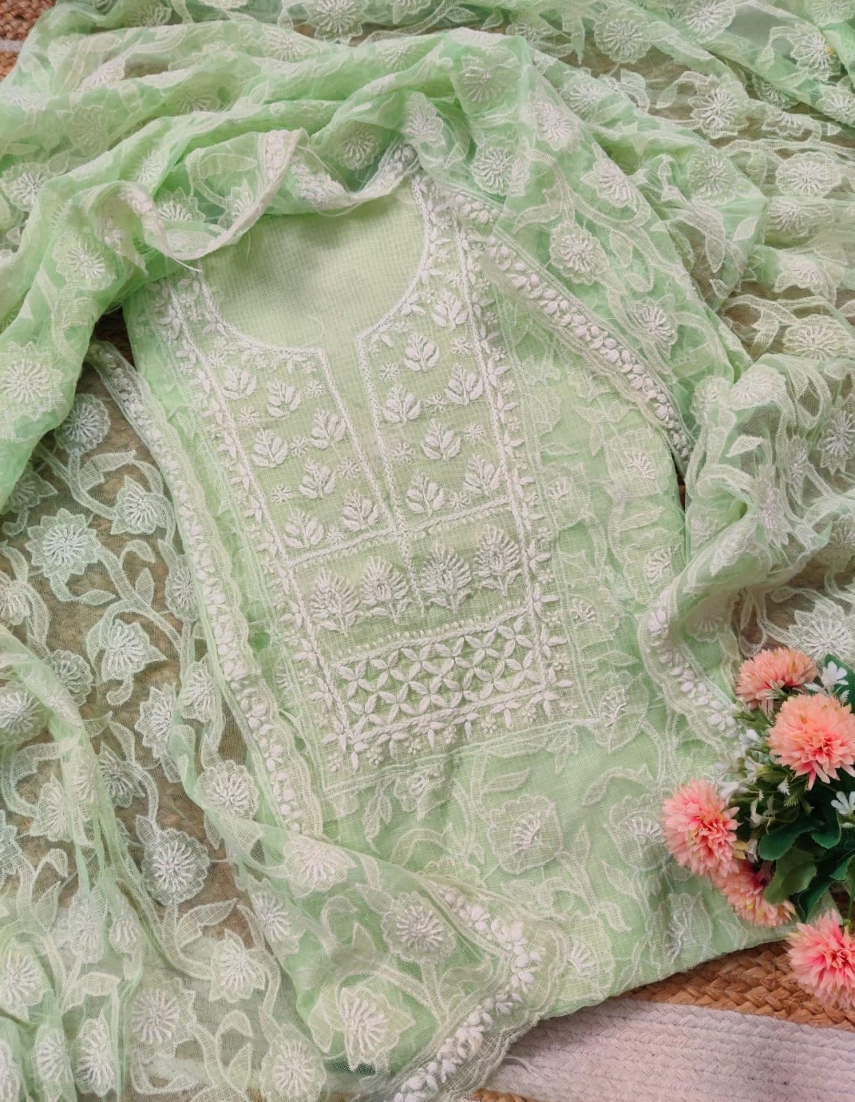 Chikankari Embroidered Suit Piece — Mint Green