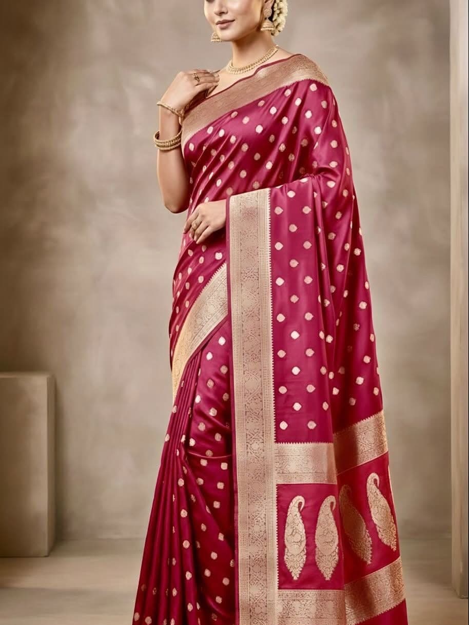 Woven Silk Saree — Deep Red