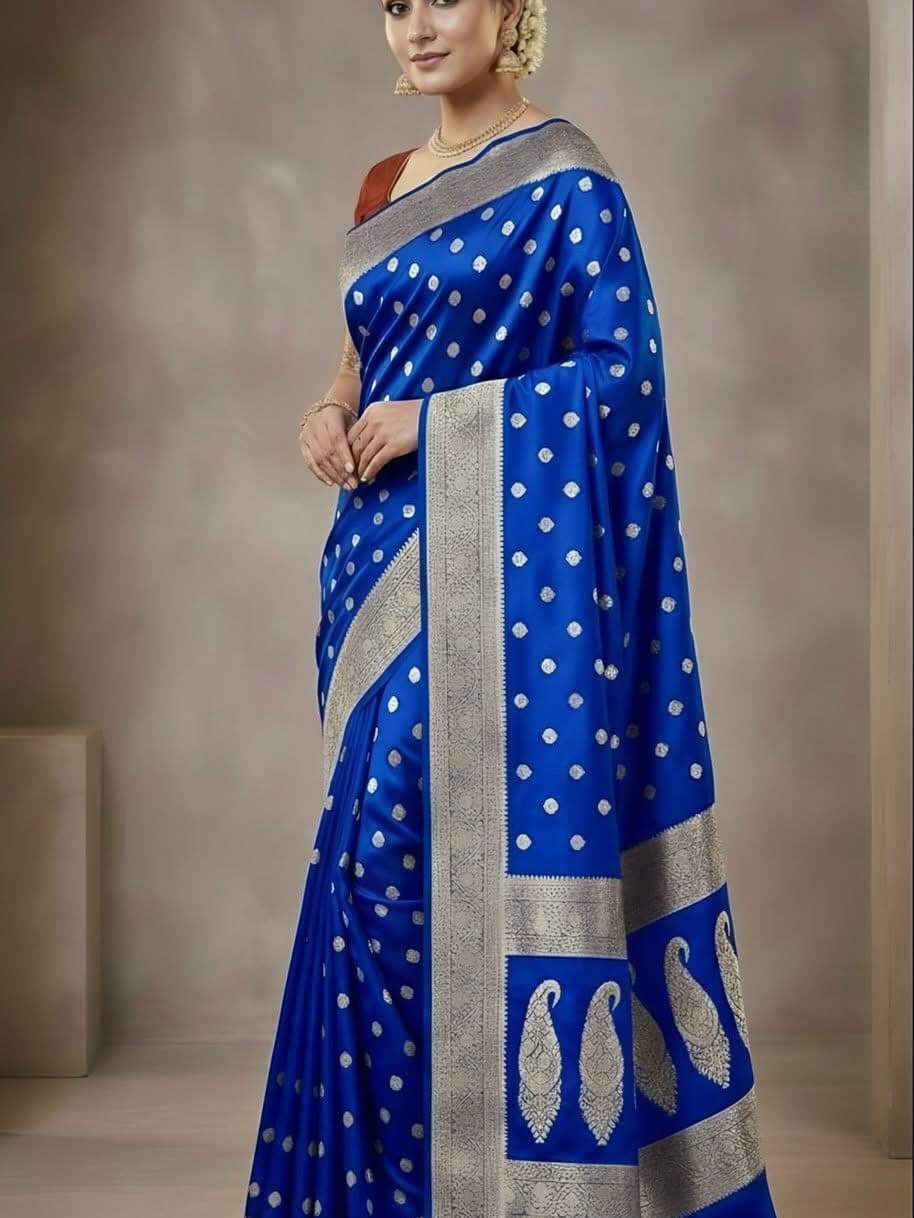Woven Silk Saree — Royal Blue